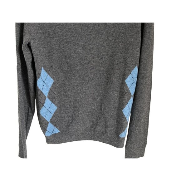 Hugo Boss Merino Wool V-Neck Gray Light Blue Argyle Small - Picture 5 of 11